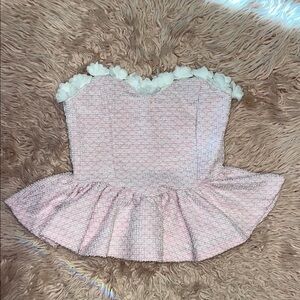 Pink Tweed Peplum Strapless Top – Size Small